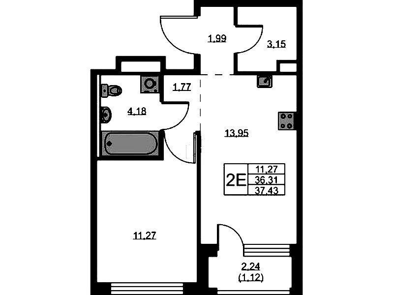 1-комнатная квартира 37.43 м², 1/9 эт., ЖК «GloraX Новоселье»